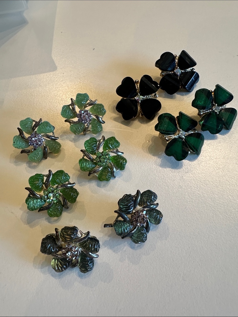 Clover Flower Stud Earrings - Green and Black